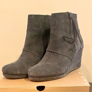 TOMS Desert Wedge Booties-Dark Grey Suede